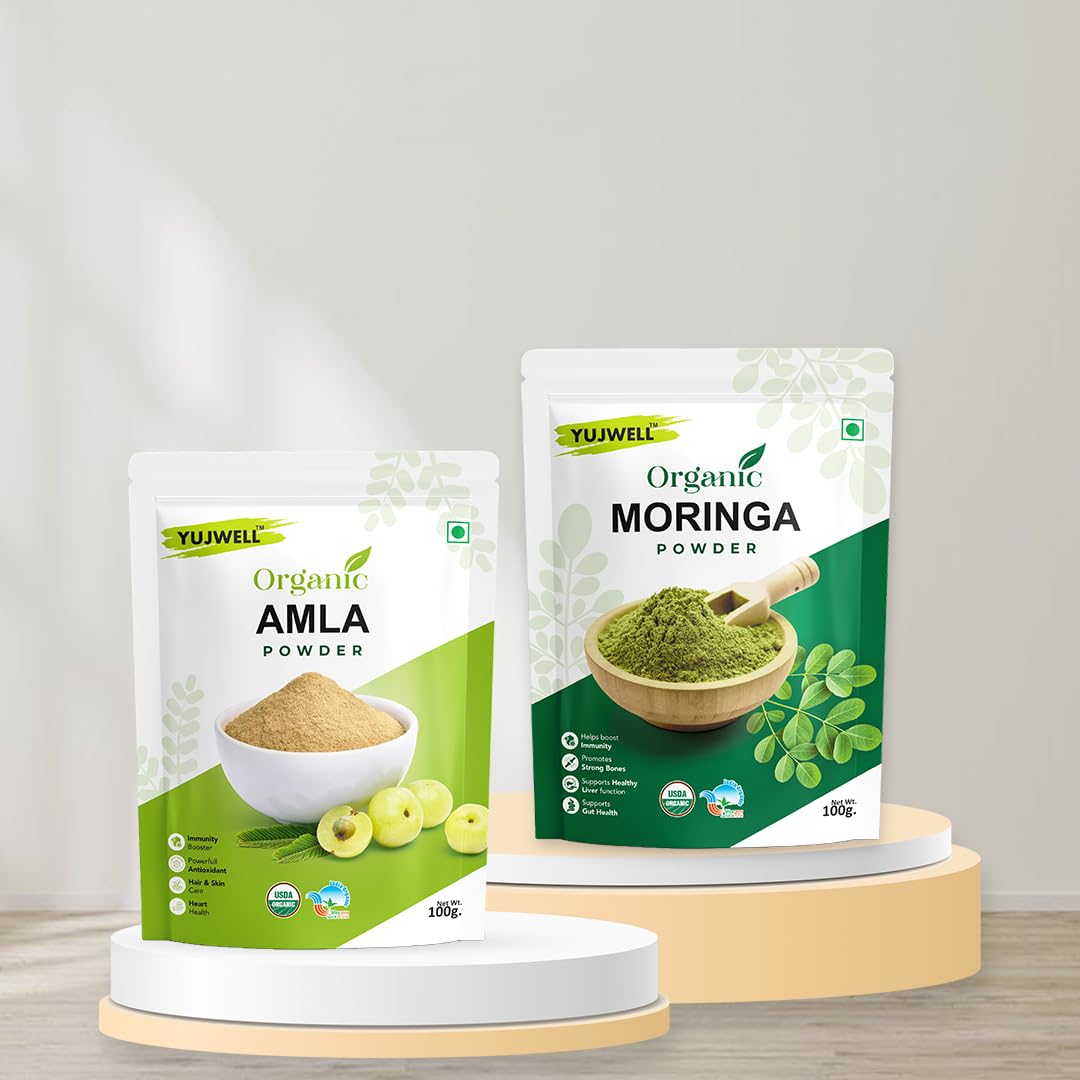 YUJWELL Certified Organic Amla and Moringa Powder Combo | 100g