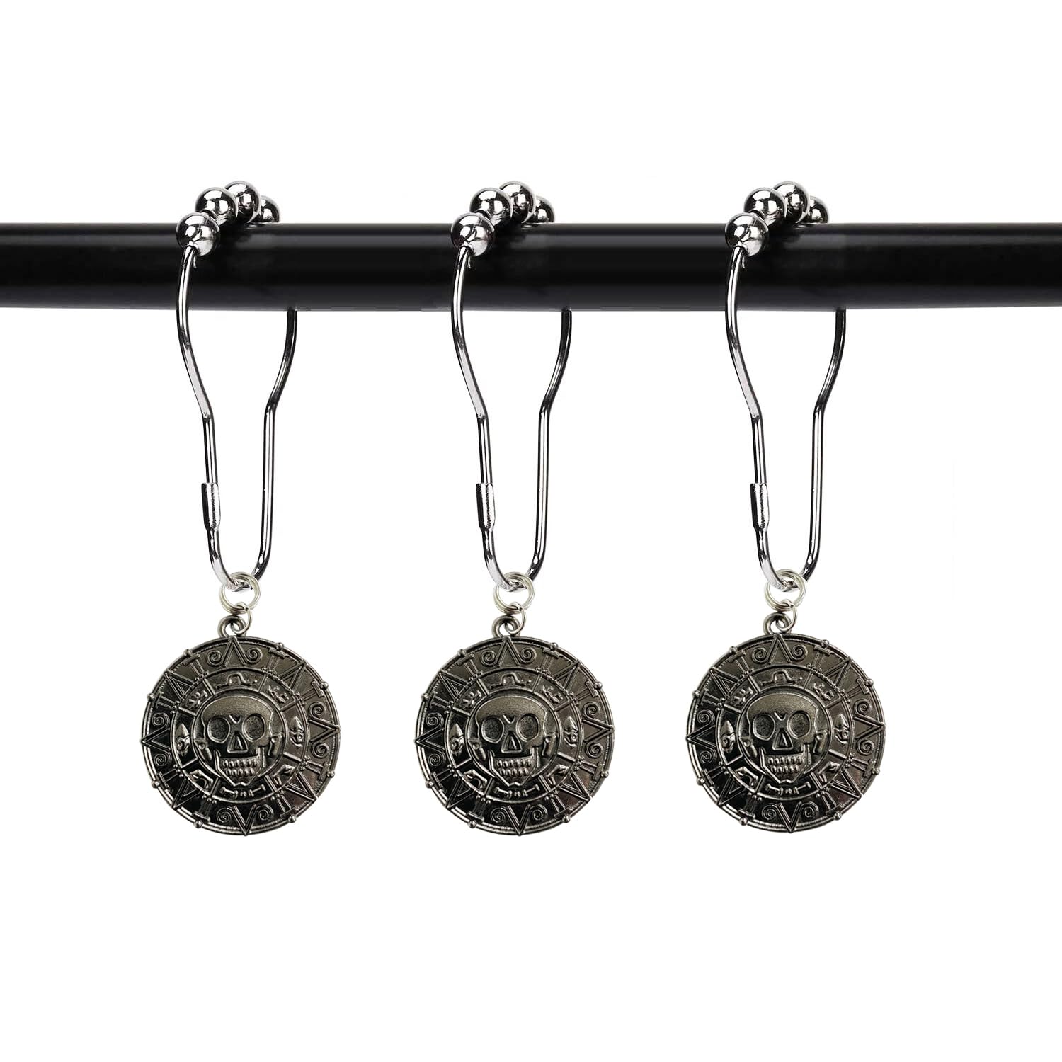 ZILucky Set of 12 Skull Shower Curtain Hooks, Caribbean Pirates Theme Decor, Halloween Party Supplies Haunted House Decoration, Stainless Steel