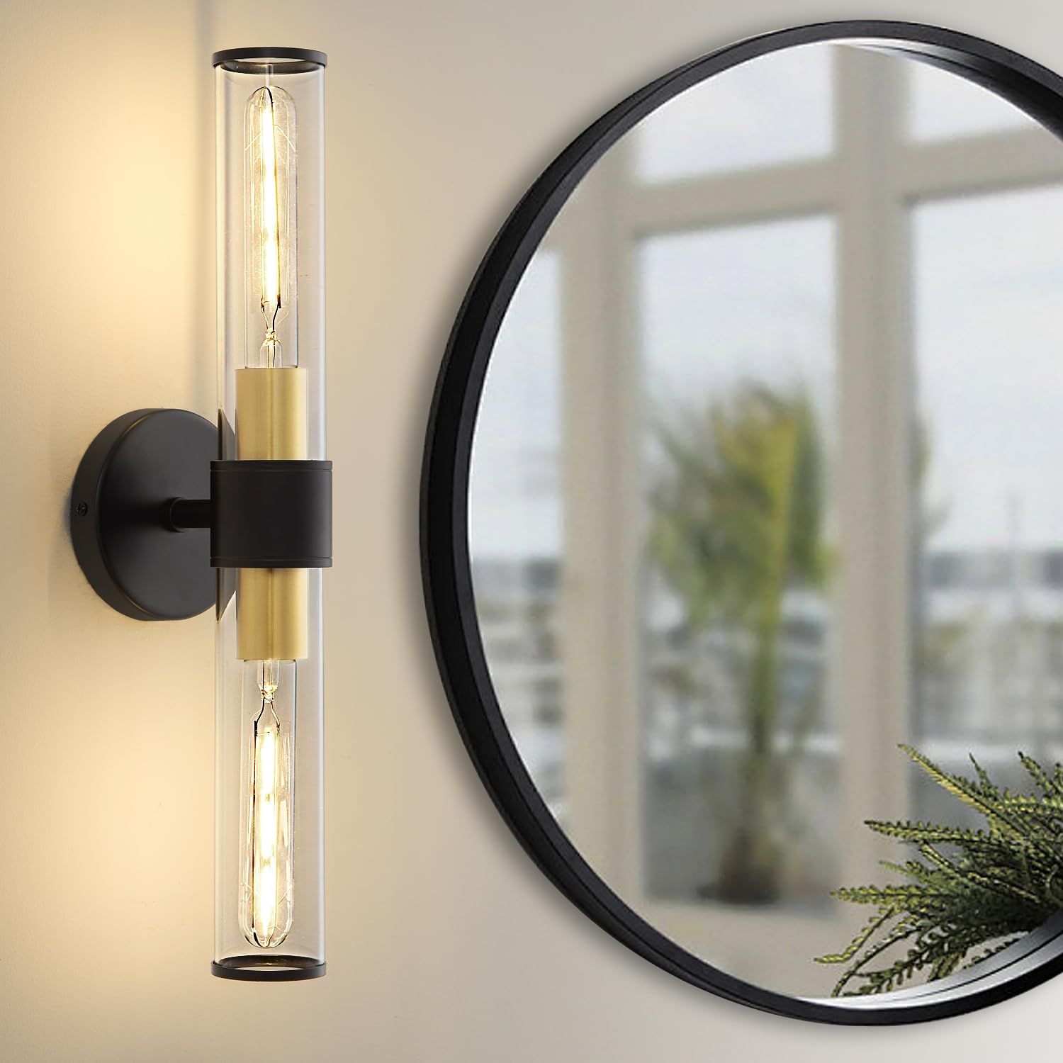 Vaziden Black and Gold Wall Sconce, Bathroom Light Fixtures in Clear ...