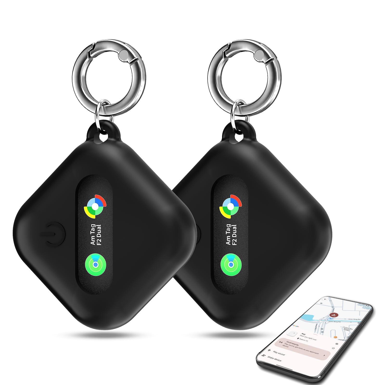 Smart Tag 2 Pezzi,Localizzatore Bluetooth per Android e iOS, Compatibile con Apple Find My & Google Find Hub Device, Tracker Impermeabile IP67 per Trovare Chiavi, Valigie, Borse, Portafogli (Nero)