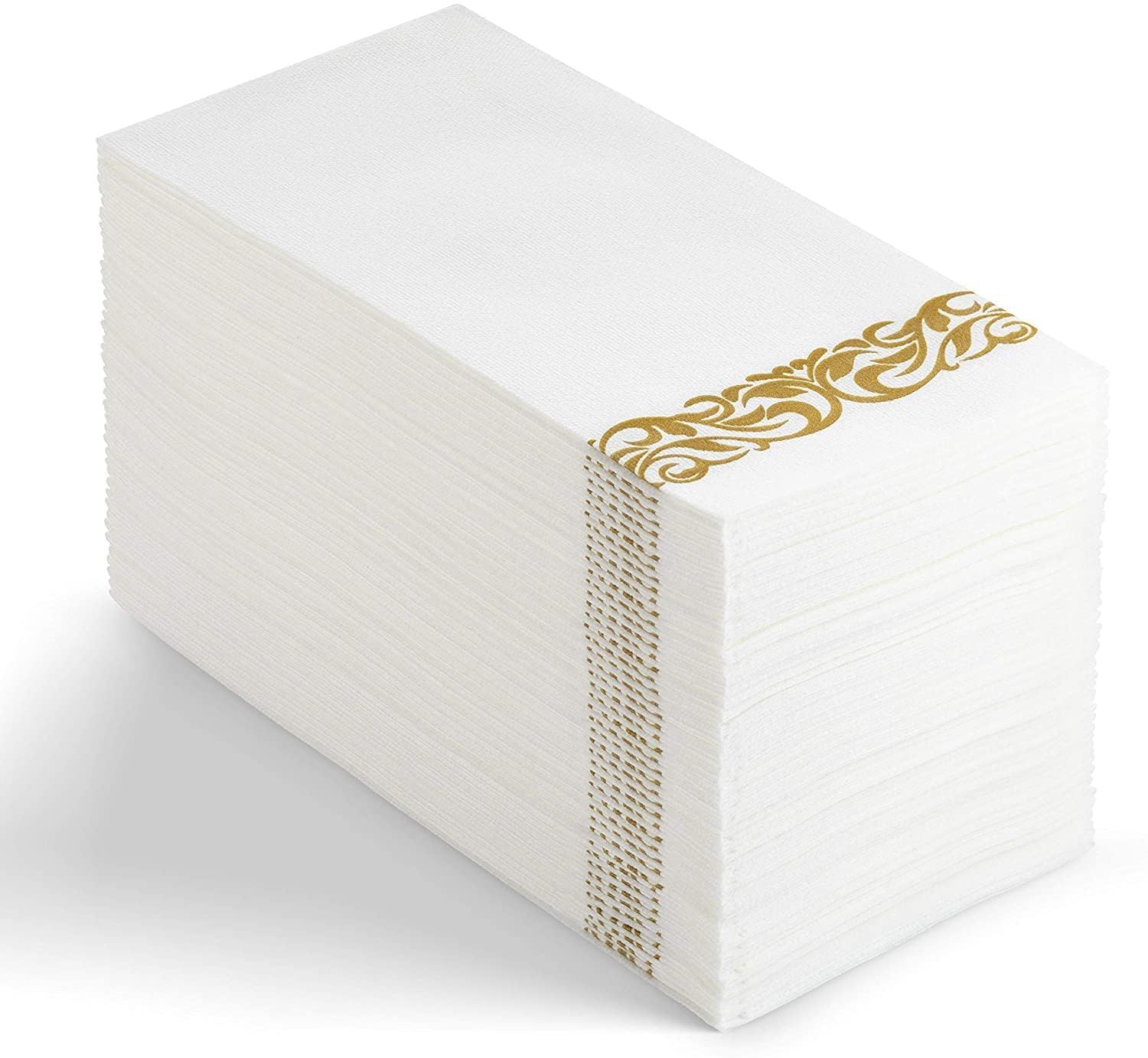 50pcs Disposable Hand Towels, Soft and Absorbent Line-Feel Dinner Napkin, Bathroom,Weddings,Parties, Gold and White