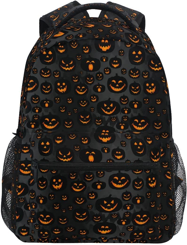 Fisyme Halloween Pumpkin Backpack Laptop Bag Daypack Travel Hiking School Backpacks for Men Women Kid Girls Boys