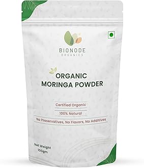 Bionode Organics Certified Organic Moringa Powder - Heart Health, Skin Health, Weight Management | Natural Multi-vitamin (Pack of 2, 100 gm Each Package)
