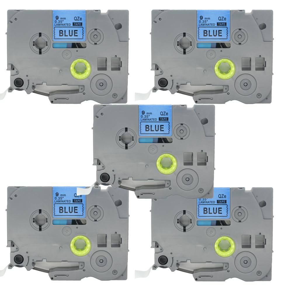 BROVACS 5 Pack Black on Blue Laminated Label Tape Compatible for Brother P-Touch Label Printer TZ 521 TZe 521 9mm 3/8" OPA4521x5