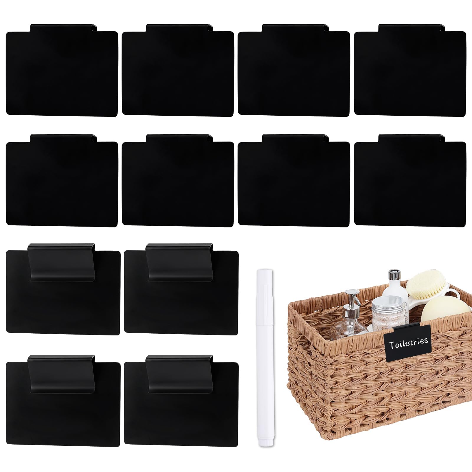 ktxaby 12Pcs Basket Label,Removable Black PVC Clip On Labels,Shelf Labels Clips with White Marker,Pantry Labels Bin Clips Labels for Storage Bins Label Holders โ image 1