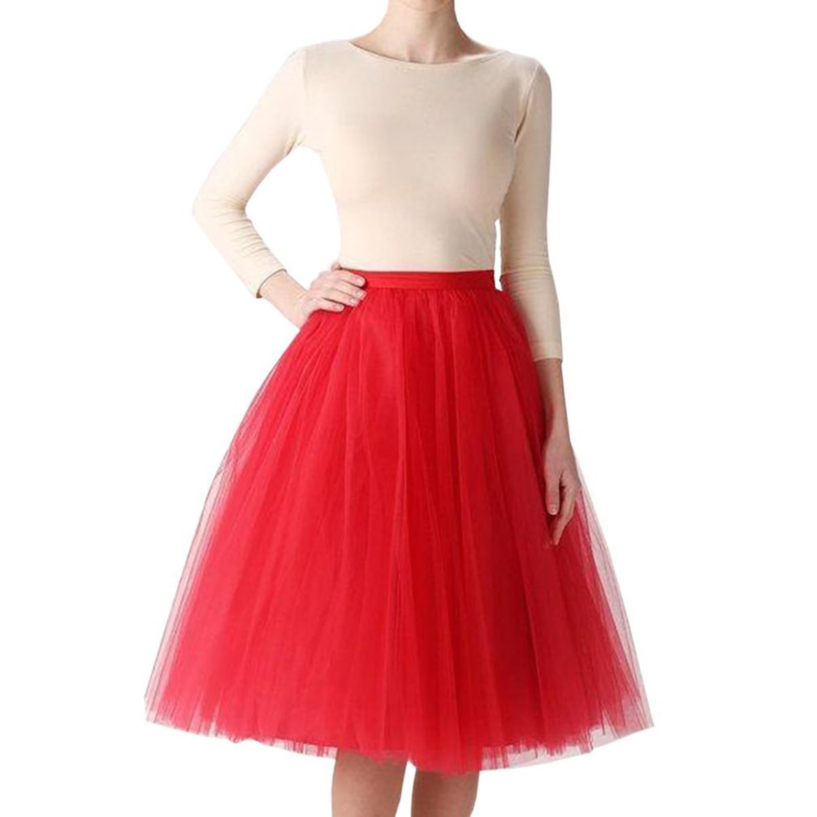 Ruarby Unisex Red Women's Dance Tulle Skirts Elastic Highs Waist Pleated Skirt Carnivals Costumes Tutus Laye Laye Tutus Skirt