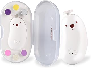 Baby Nail File Electric, Gentle Rechargeable Nail Trimmer, Baby Nail Clippers Grooming Kit Manicure Set for Infant Toddler or Adults, 6 Grinding Head Replacement Pads White