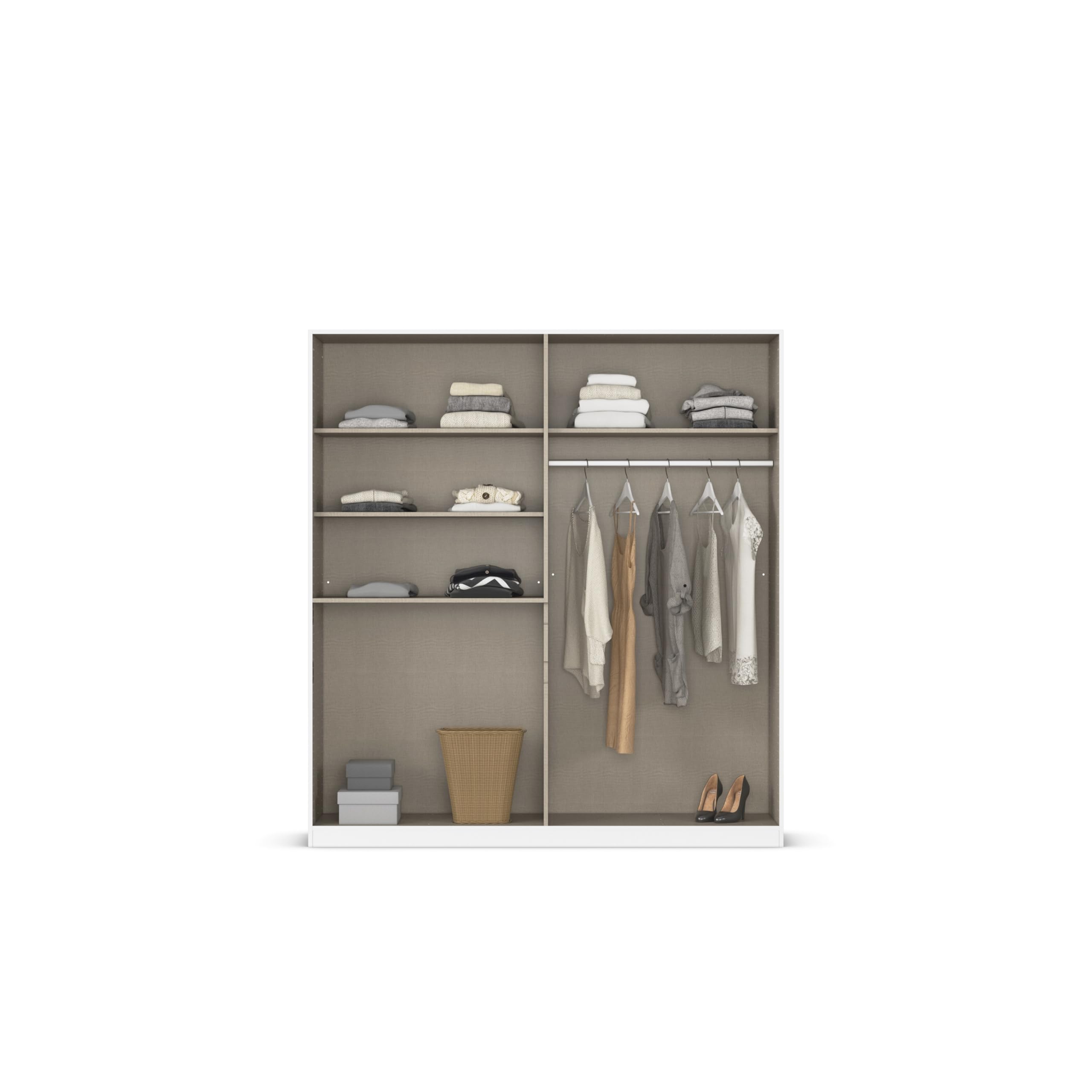 Rauch Möbel TÜBINGEN, Kleiderschrank, Weiß/Grau metallic, Breite 181 cm | Schrank, Kinderkleiderschrank, 6-türig, Spiegel, 1 Schublade, Push-to-open, für Schlafzimmer, Kinderzimmer, Babyzimmer, Flur