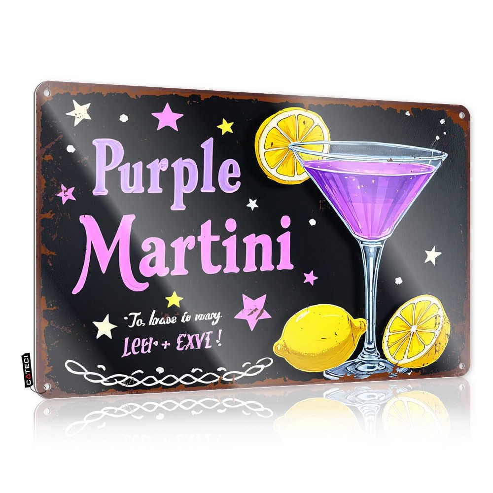 Fzfn Men's Colour Vintage Wall Art Preppy Unique Home Decor - Purple Martini: A Refreshing Cocktail With Lemon Twist Ideas Rustic Style Artwork For Bedroom(20X30cm)