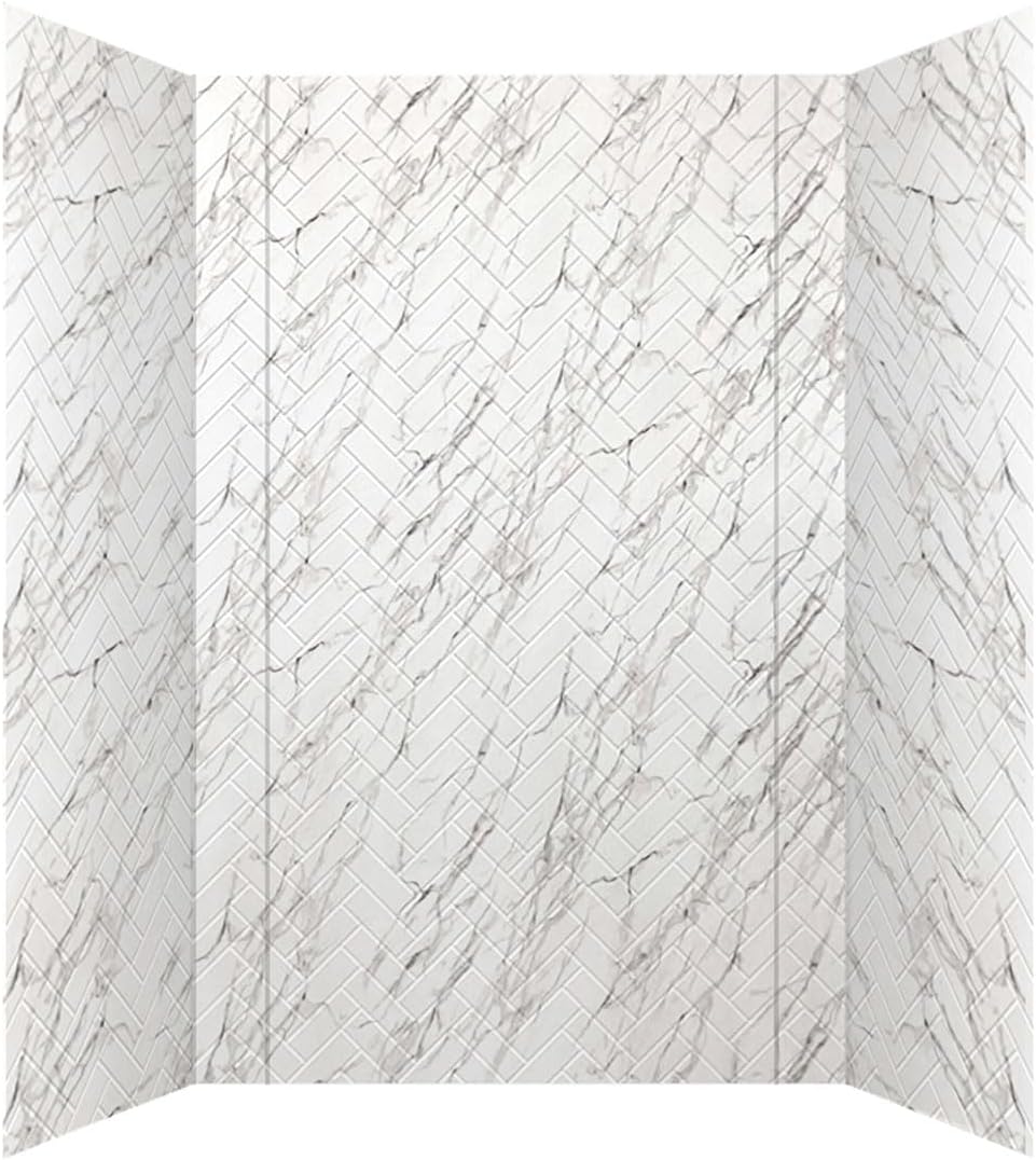 Marble Herringbone Tile PVC Tub and Shower Wall Panels