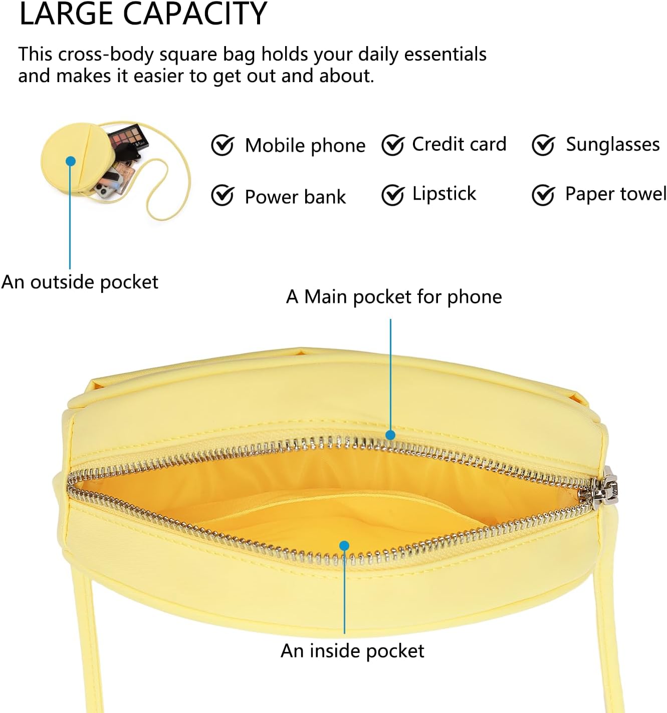 Circle Crossbody Bag for Women NYLON Circle Purse with Zipper Adjustable Knot Shoulder Straps