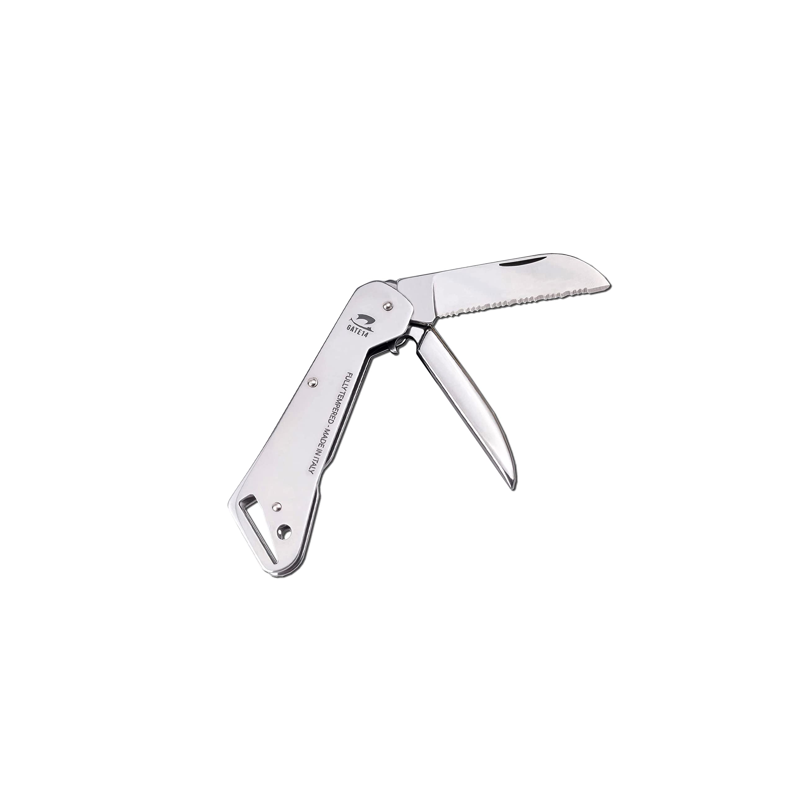 GATE14® Coltello Marinaio Multiuso con Lama Seghettata per Vela e Outdoor in Acciaio Inox