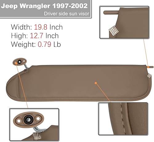 Miniatura 9 de NHILES Visera solar izquierda para conductor compatible con Jeep Wrangler TJ 1997 1998 1999 2000 2001 2002 Número de repuesto de parasol 5EP35 LAZAE