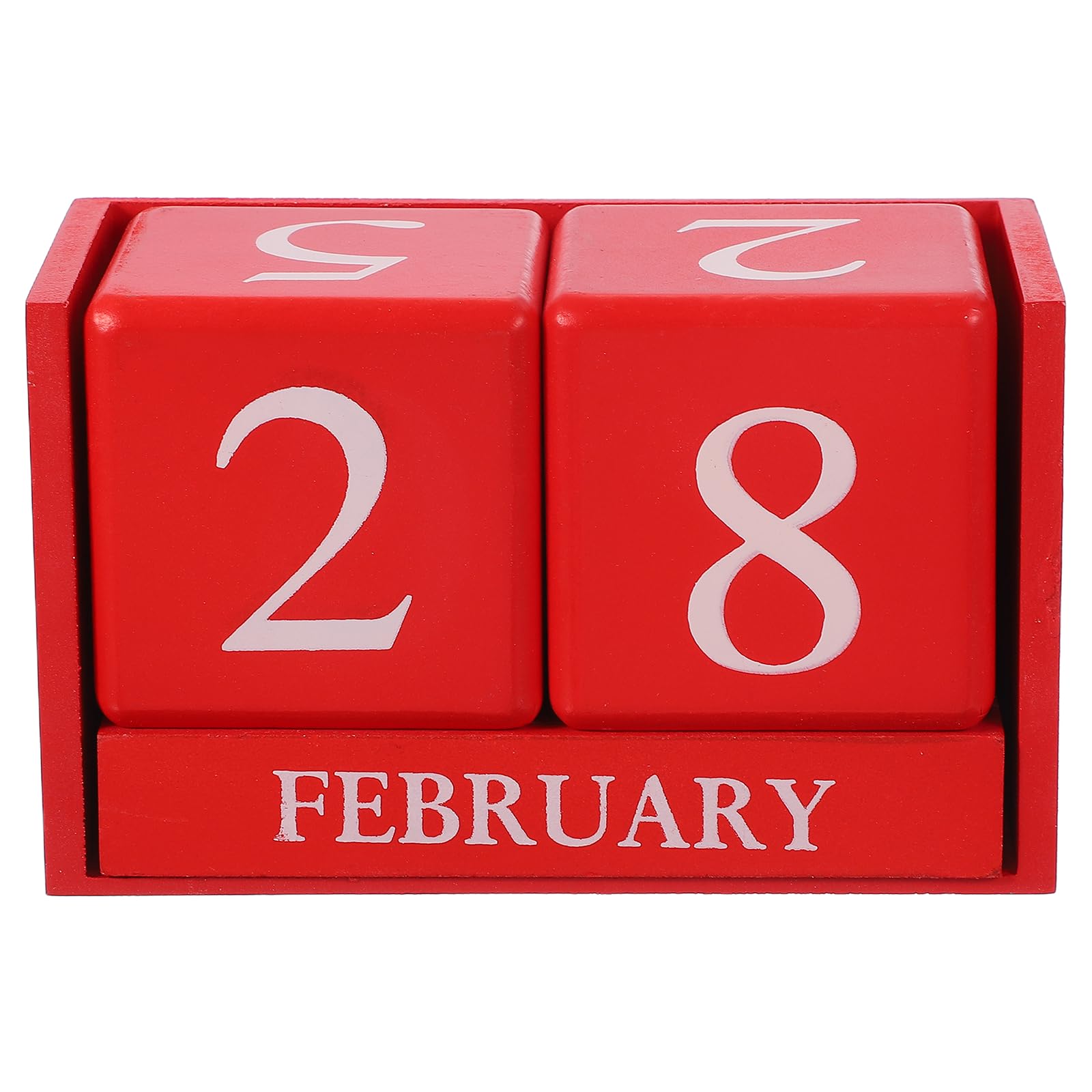 sourcing map Wooden Desk Calendar, Wood Block Perpetual Calendar Vintage with 5 Blocks Reusable Month Date Display for Desk Office Home Desktop Decoration, Red