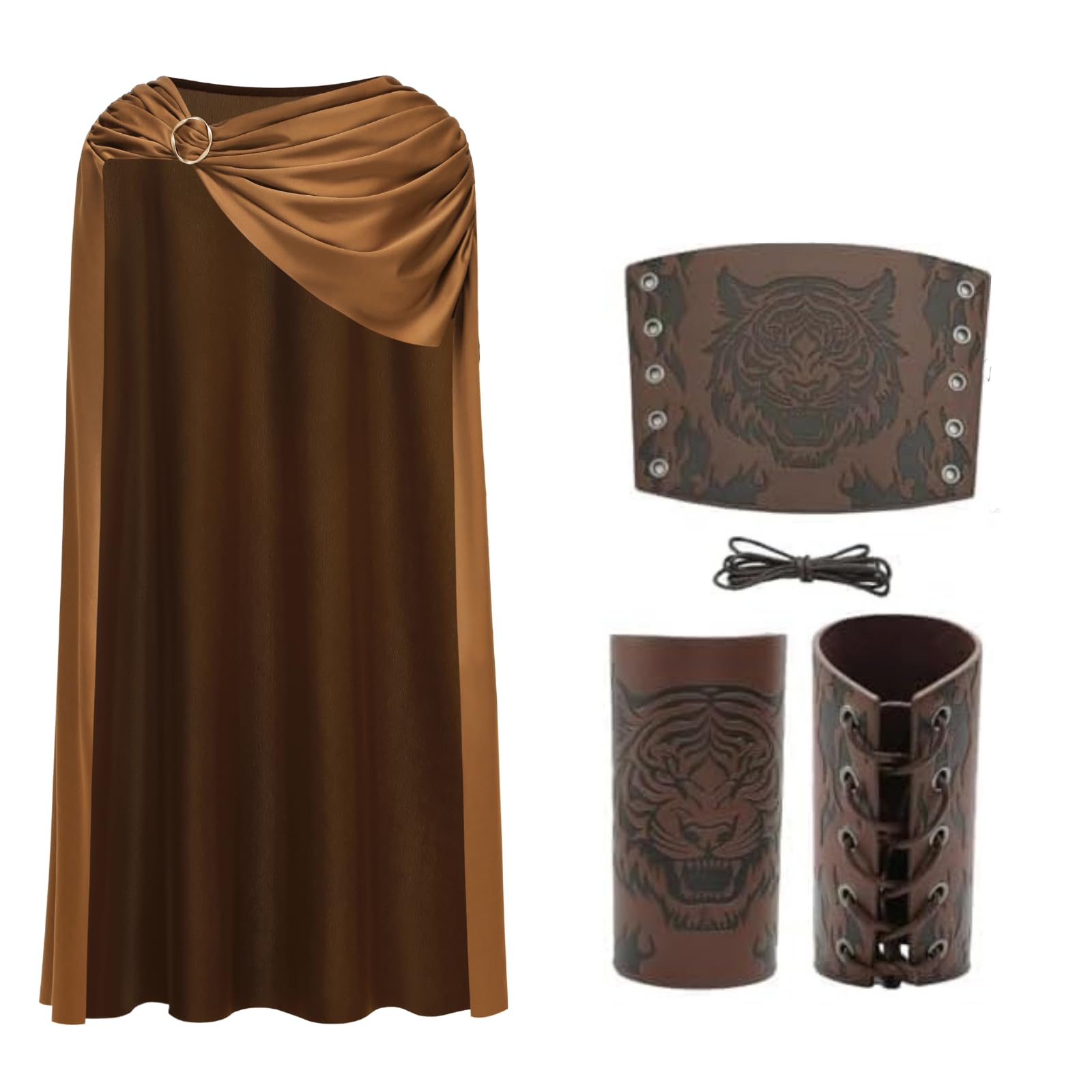 DELIVESS Adult Warrior Cape, Medieval Spartan Gladiator Costume for Halloween, Renaissance Faire, LARP Cosplay(Brown, 118CM)
