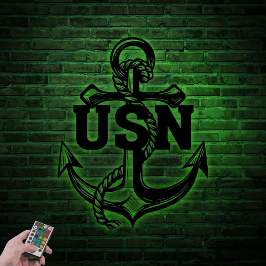 Custom Usn Us Anchor Veteran Metal Sign with LED Lights, Personalized Text Anchor, Custom USN Name, Neon Wall Décor Sign D2-6RX0-S7KY - Image 3
