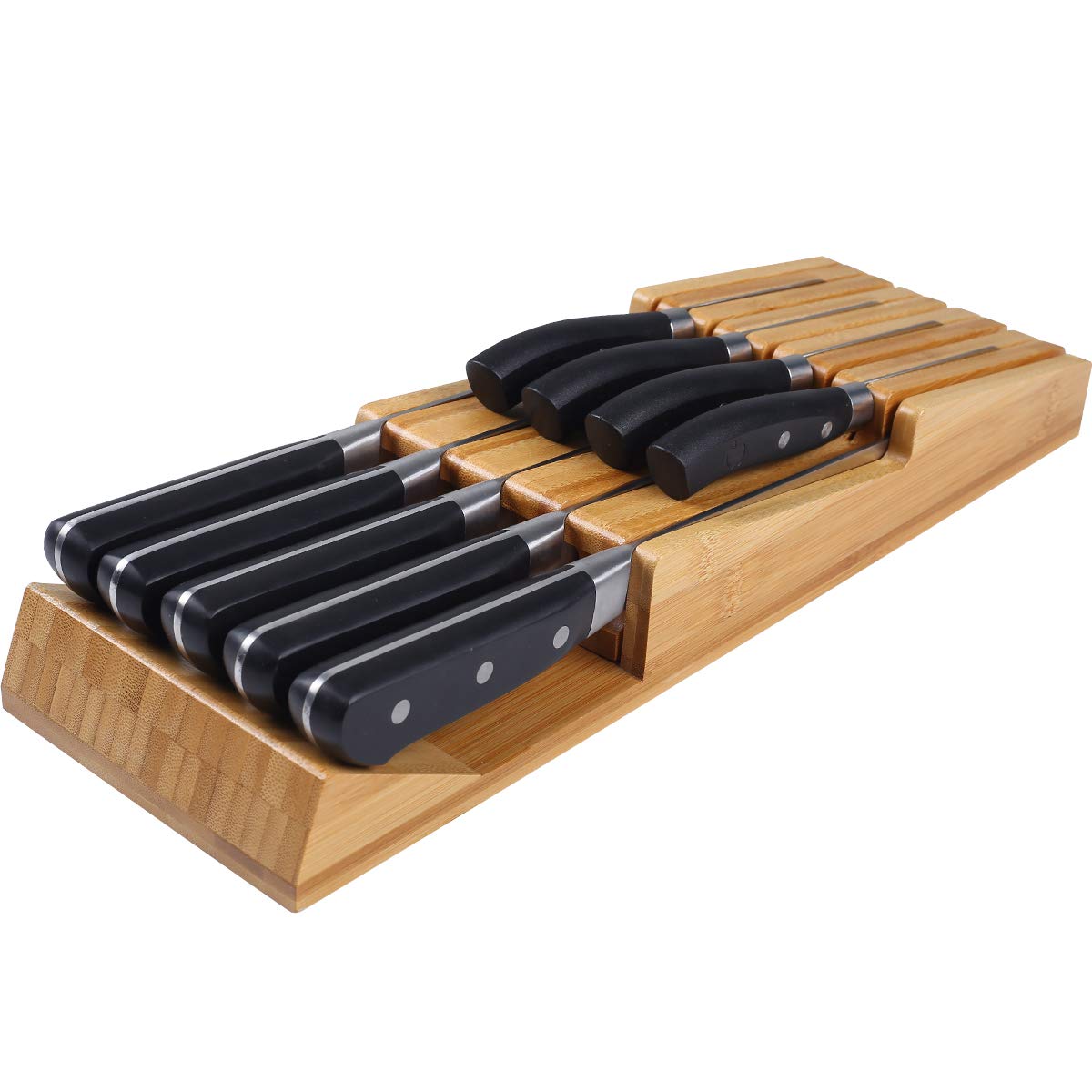 NIUXX Bamboo In-Drawer Knife Block Set for 9 Knives(Not Included)