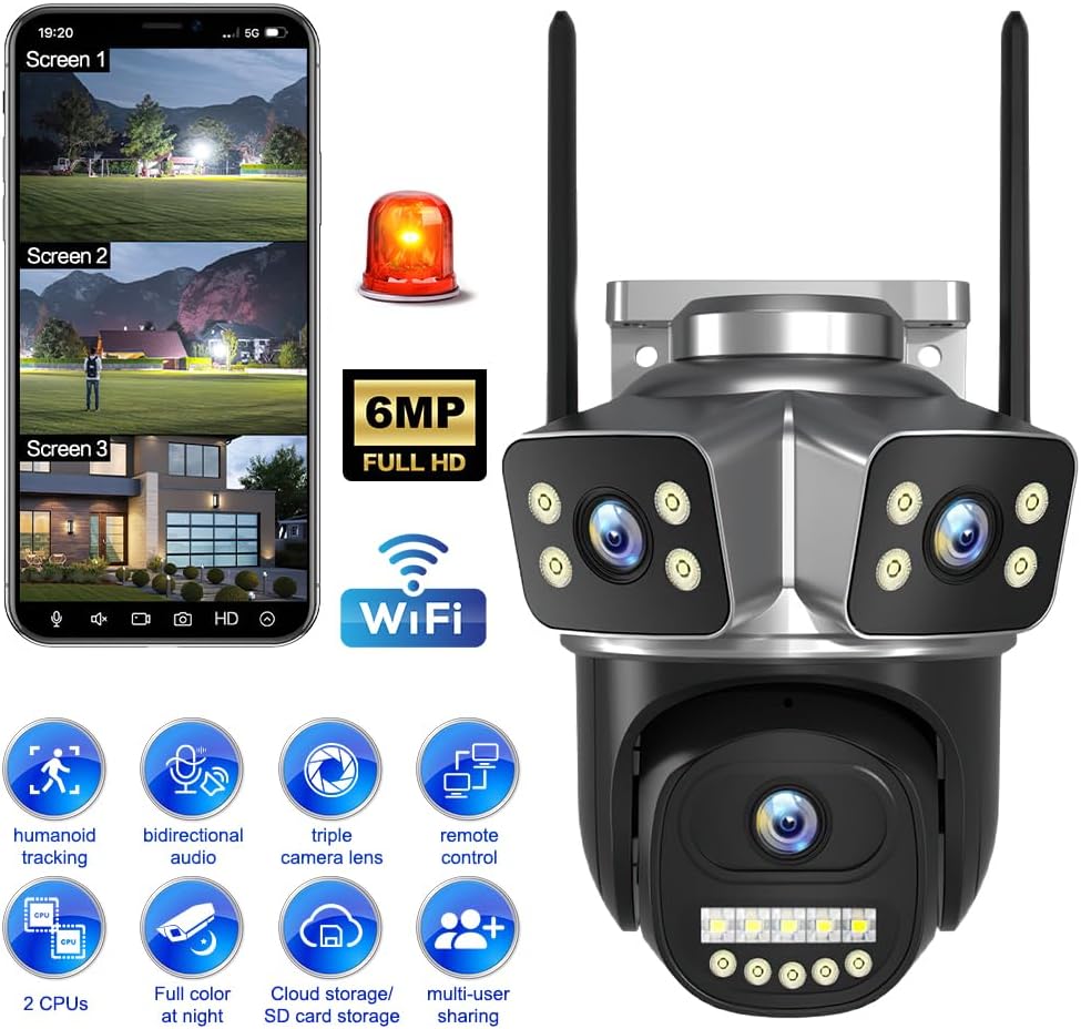 KEPEAK Plug-in WiFi Camera Indoor Triple Lens, 2.4GHz Pan/Tilt Home Security Camera, 360° View, 2-Way Audio, Color Night Vision, Motion Alert