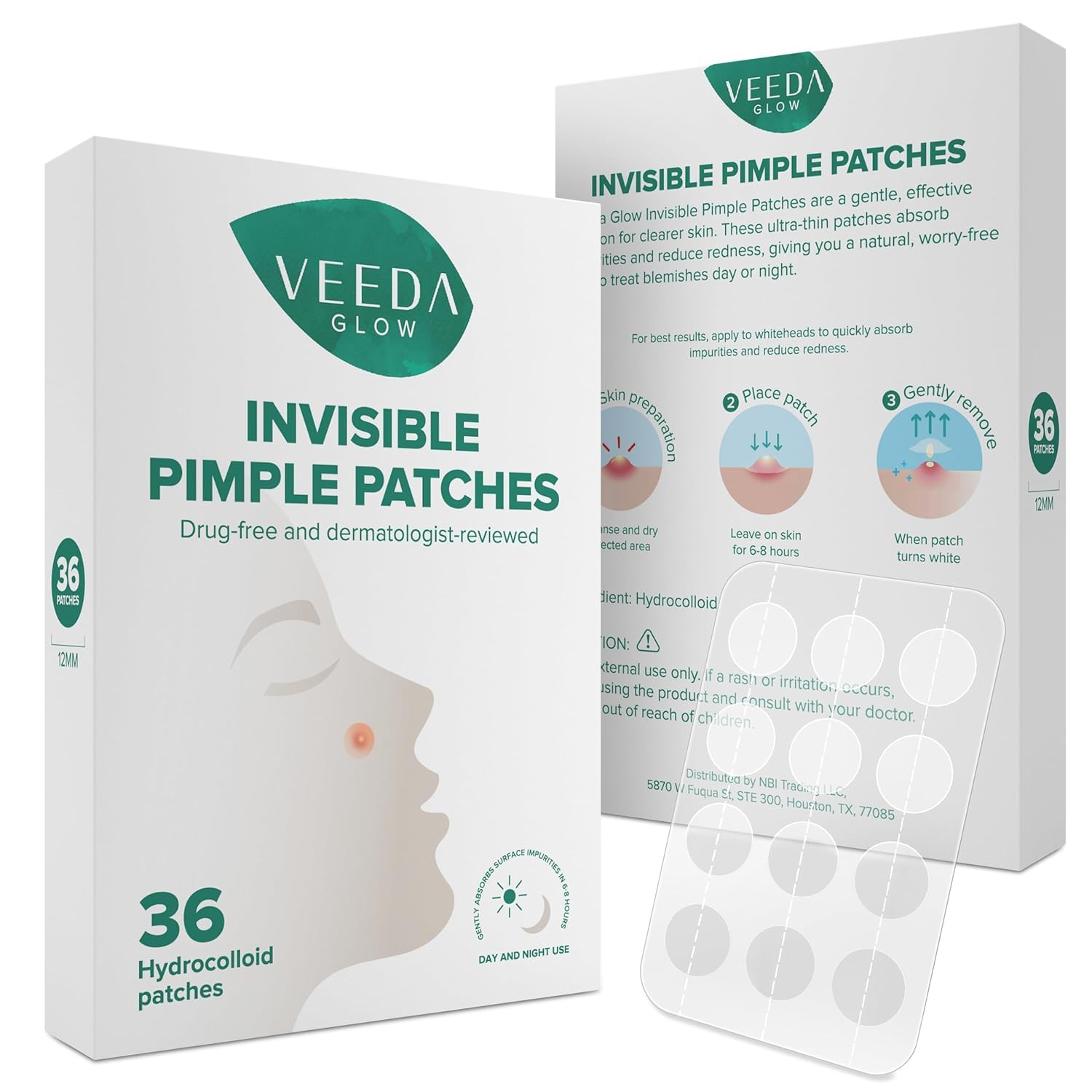 Veeda Glow Pimple Patches – Hydrocolloid Acne Stickers for Fast Healing, Invisible & Non-Irritating Zit Covers, Blemish Spot Treatment, 36 Count