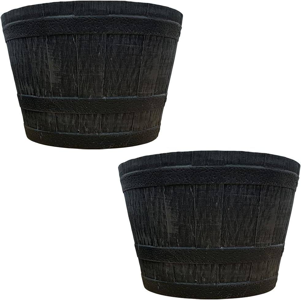 Fixtures Half Barrel Cask Planter EXTRA LARGE, Grey 62cm x 38cm {Twin Pack}