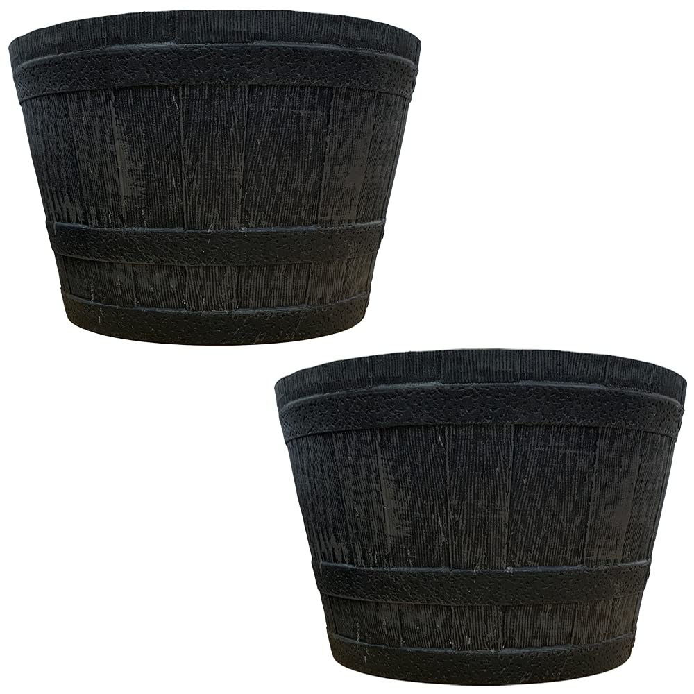 Fixtures Half Barrel Cask Planter EXTRA LARGE, Grey 62cm x 38cm {Twin Pack}