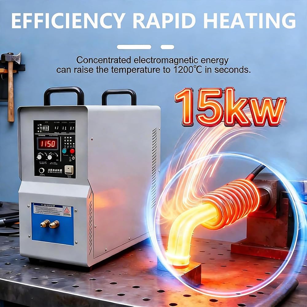 Piec indukcyjny o wysokiej częstotliwości i mocy 15 kW,lutowanie indukcyjne,30-100 kHz,topienie,spawanie,hartowanie,wyżarzanie, lutowanie twarde,dwie cewki z regulacją w pętli zamkniętej 20KM
