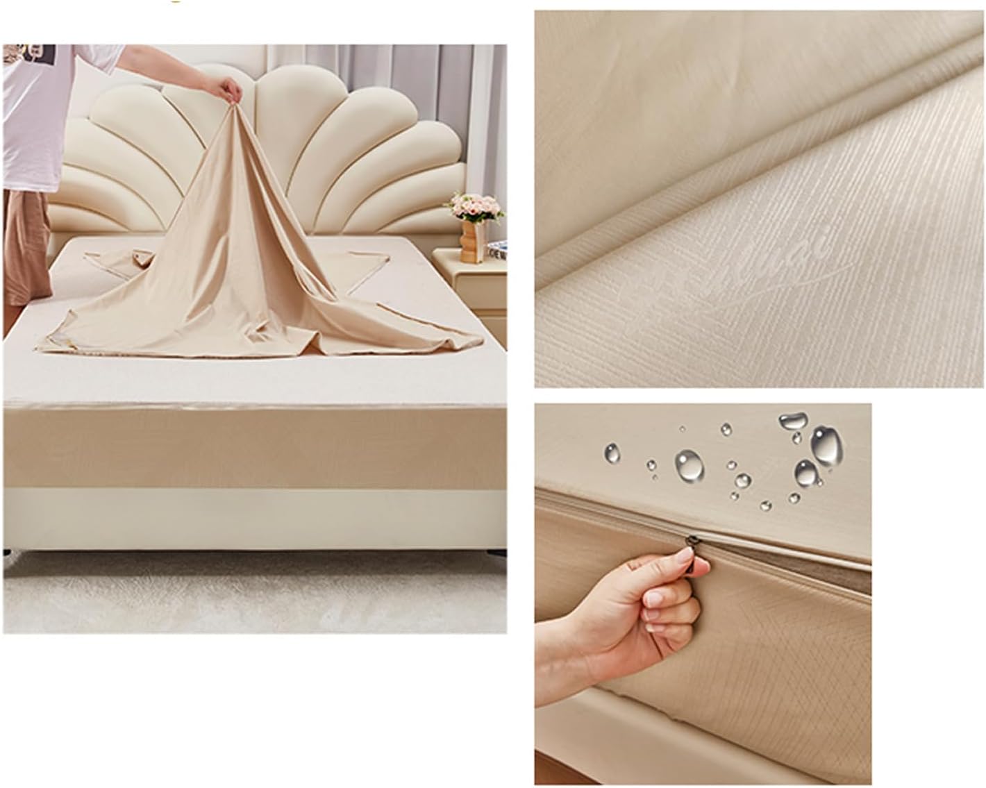 Coffee,90 * 200+20cm, Full Zip Waterproof Mattress Protector Cover Customizable Dustproof Fitted Sheet Quilted Mattress Cover Mattress Encasement for Single/Double/King Size Bed Washable