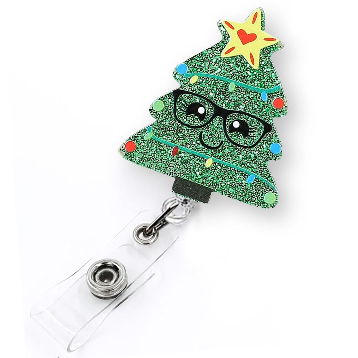 Cute Christmas Tree Holiday Badge Reel Retractable for Nurse Nursing RN LPN Medical Worker & Teacher | Christmas Nurse Badge Holder with Alligator Clip & 24” Durable Nylon Retractable Cord | Acrylic — image 1
