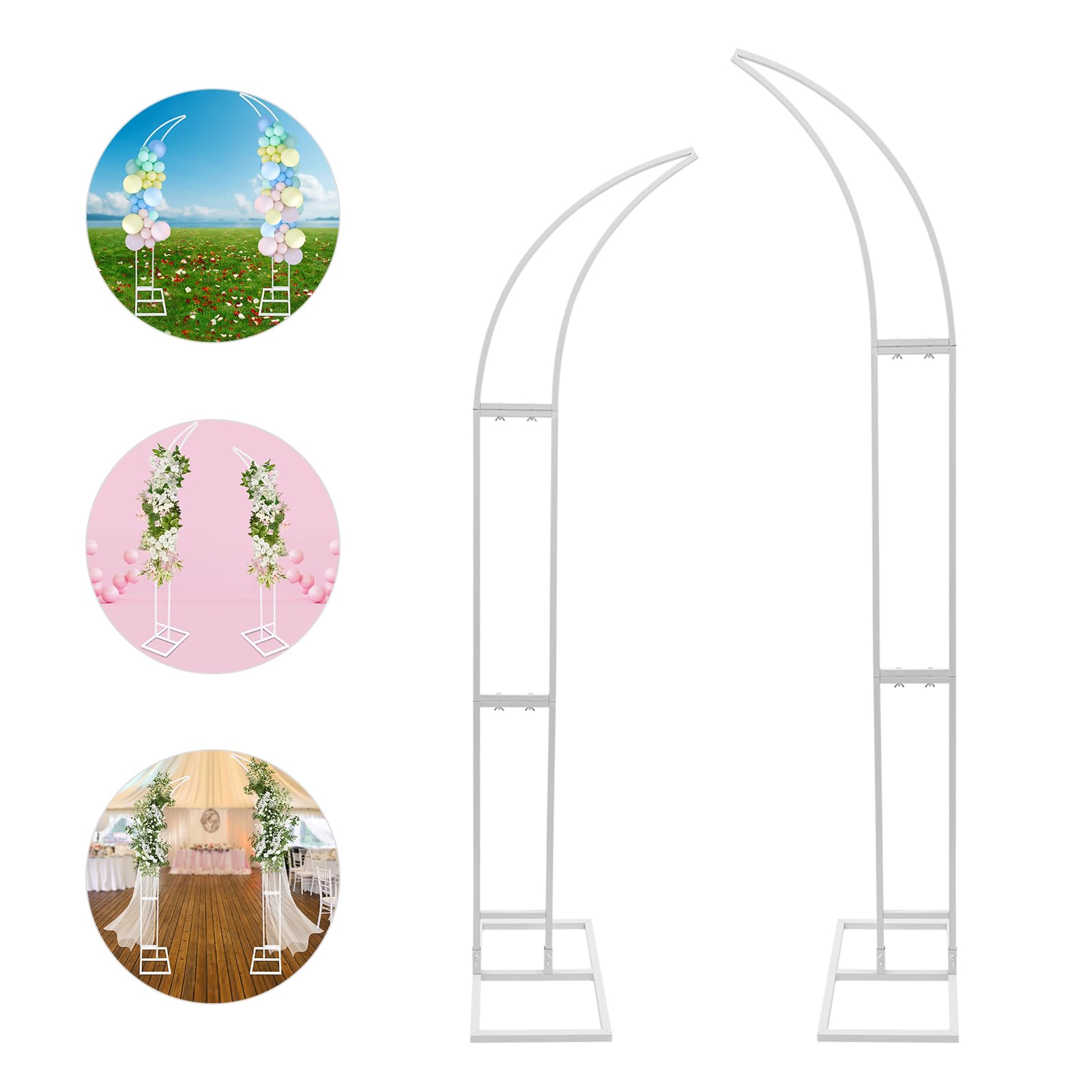 Bogen Hintergrundständer, 2pcs Gebogene Hochzeit Bogen Hintergrund Stand, Bogen Hintergrund Stand, Hochzeitsbogen Rahmen Set, Ballon Bogen für Zeremonie, Geburtstag, Party, Hochzeit (Weiß)