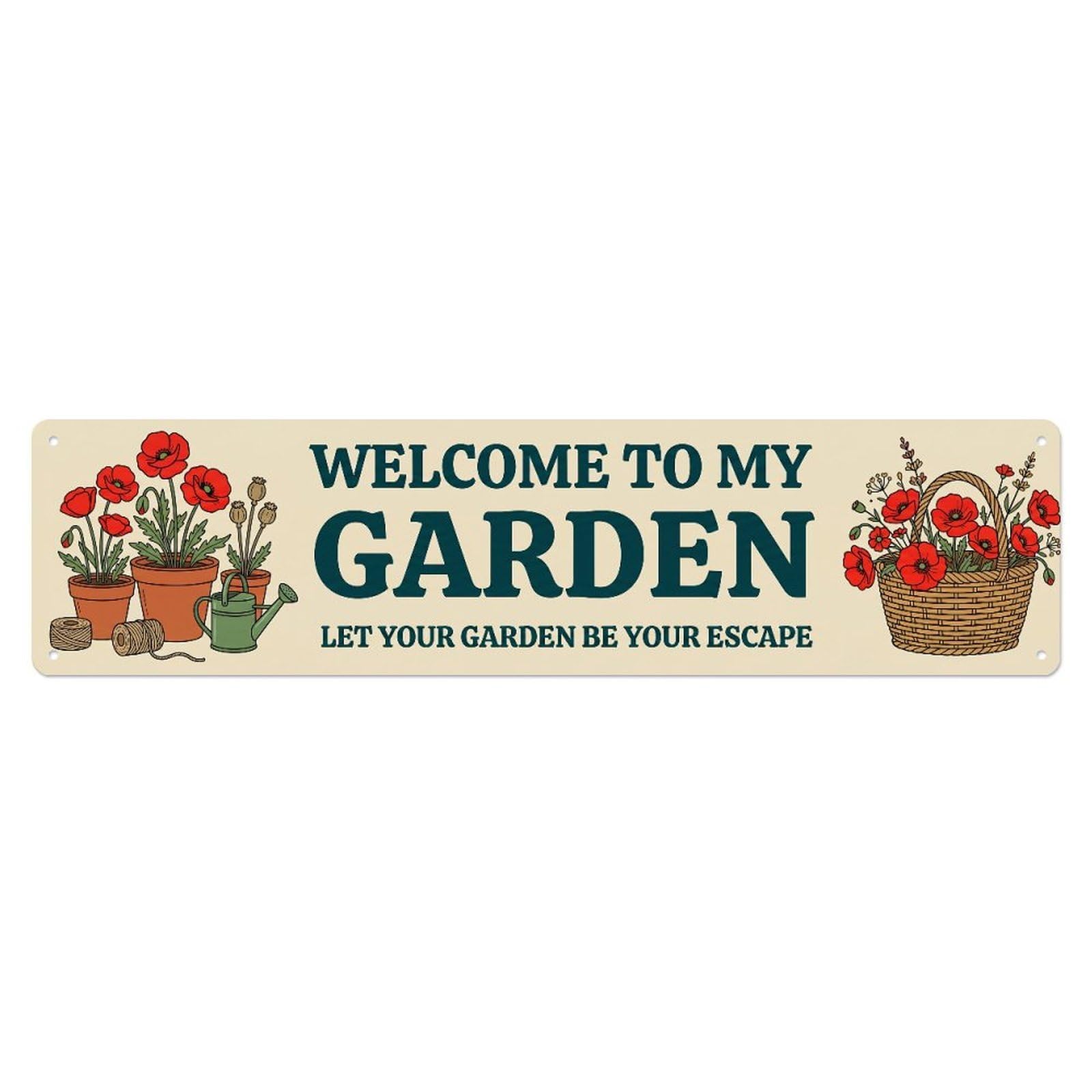Metal Tin Sign Retro Poppy Garden Welcome Summer Meadow