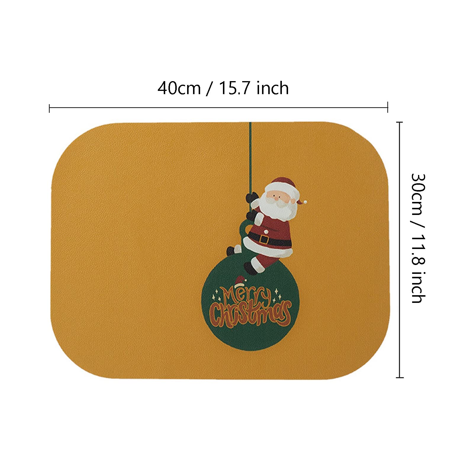 RENRUIRUI- Set De 6 Sets De Table De Noël, Sets De Table En Cuir PU Avec Motif Père Noël, Antidérapants, Résistants À La Chaleur, Faciles À Nettoyer Sets De Table Pour Table À Manger, Jaune