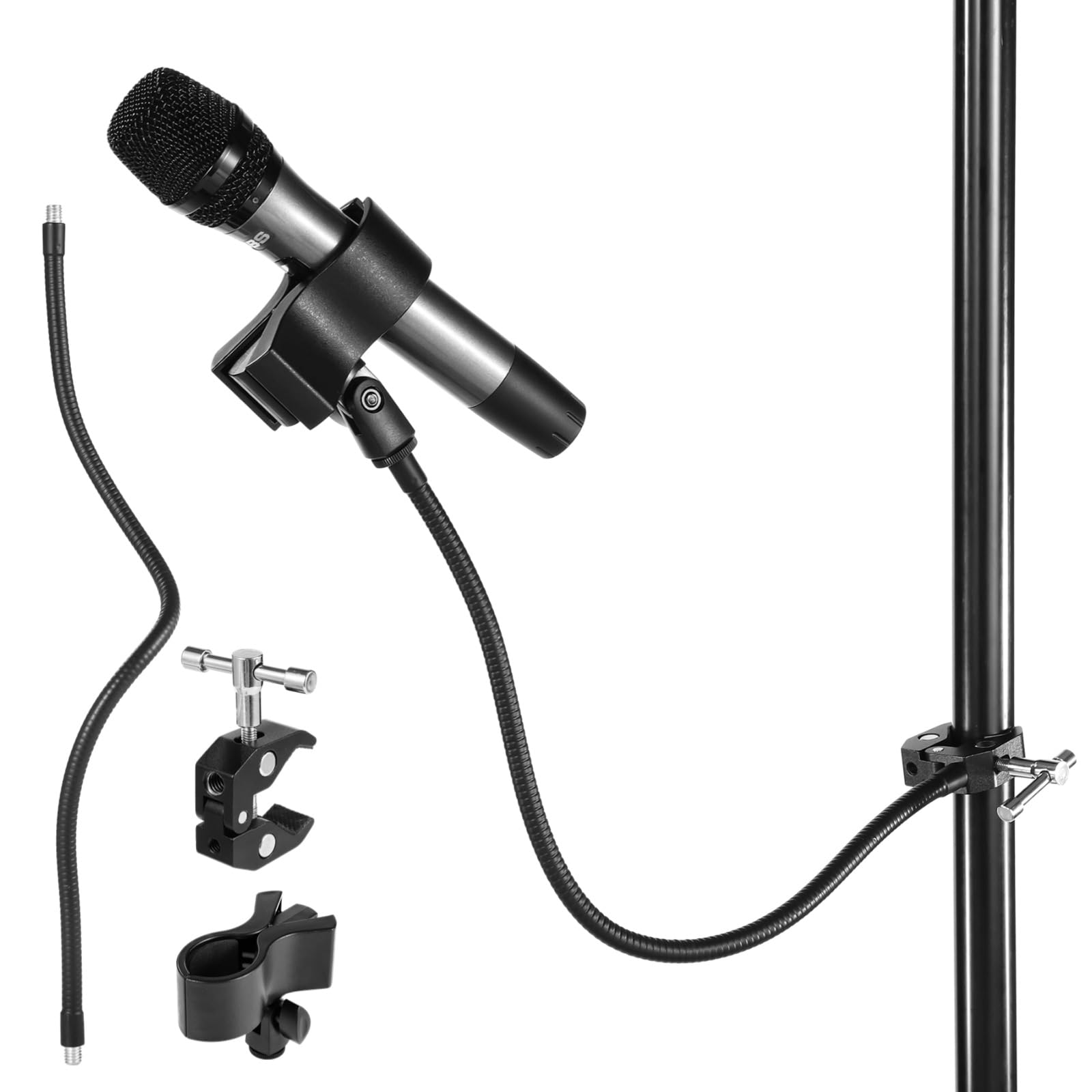 gooseneck microphone stand crab clamp - rotatable microphone clip with flexible arm for tube, adjustable universal compatibility for studio stage home