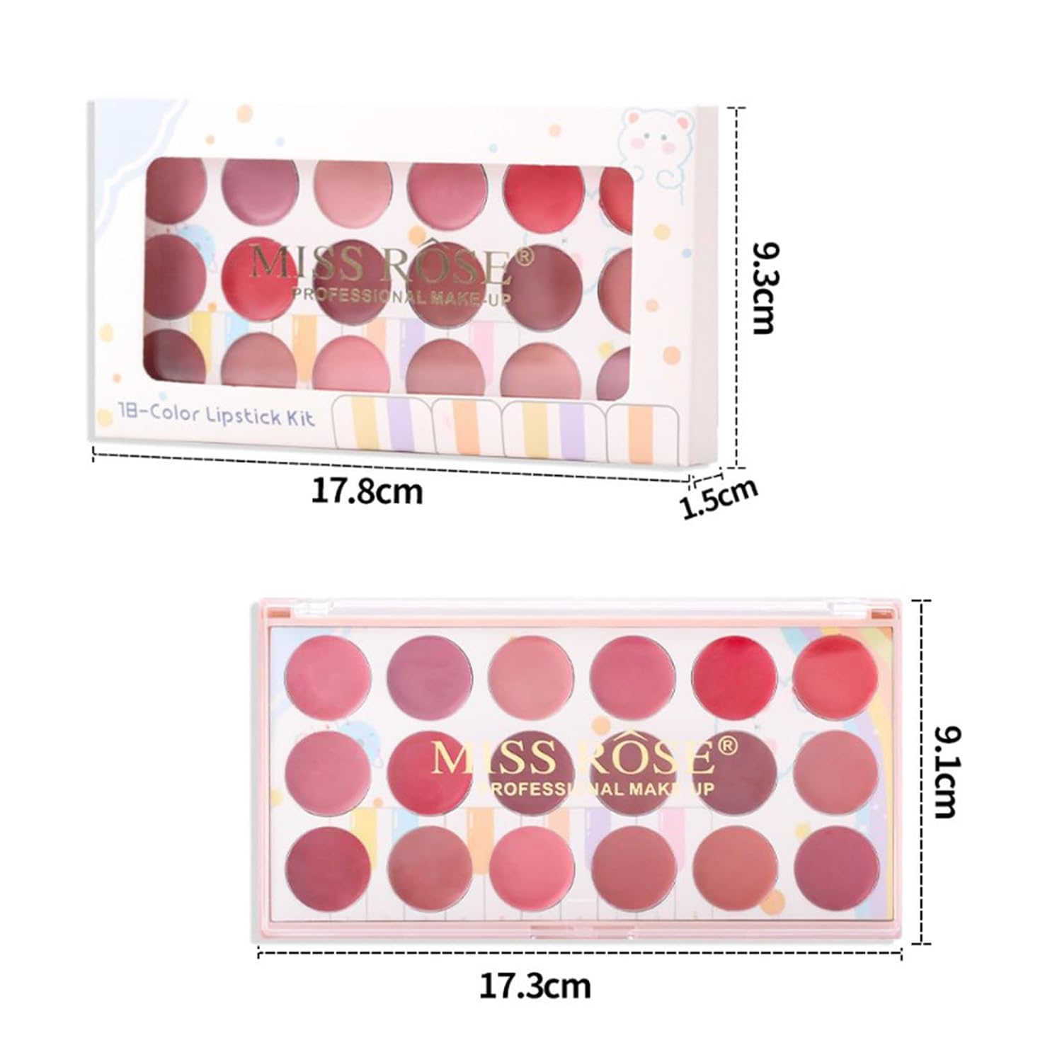 Joyeee Lip Gloss Palette, 18 Colors Dard Red Pink Nude Brown Lip Makeup Pallet Kit, Pro Women Lip Color Palette with Soft Silicon Brush, Lip Present Set for Teen Girl, Mum, Daughter, Friend, Sister