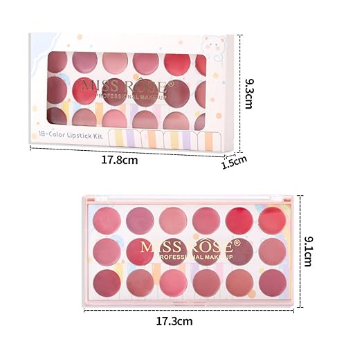Miniatura 6 de Paleta de brillo de labios, 18 colores, rojo, rosa, nude, marrón, paleta de colores de labios para mujeres profesionales con cepillo de silicona