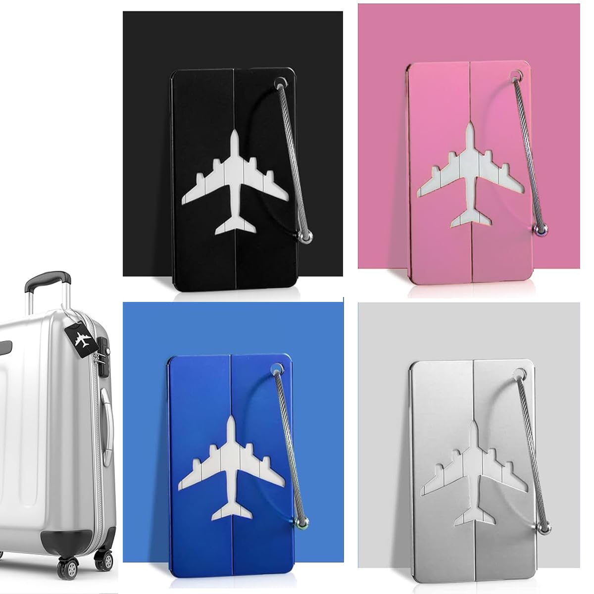 EBIZ HIVE Luggage Tags, Aluminium Alloy Suitcase Tag, 4 Colors Travel Labels Set with Steel Loop and ID Luggage Tags for Suitcases (Black)-image-46