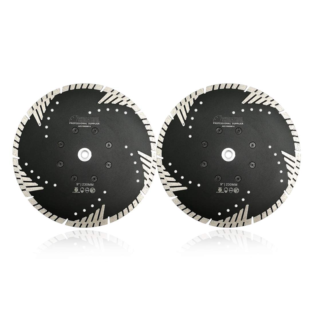 SHDIATOOL Disco de Corte de Diamante 2 Piezas 230mm x M14 Hoja de Sierra con Turbo Slant Protection Dientes para Ladrillo Azulejos Cerámica Mármol Granito