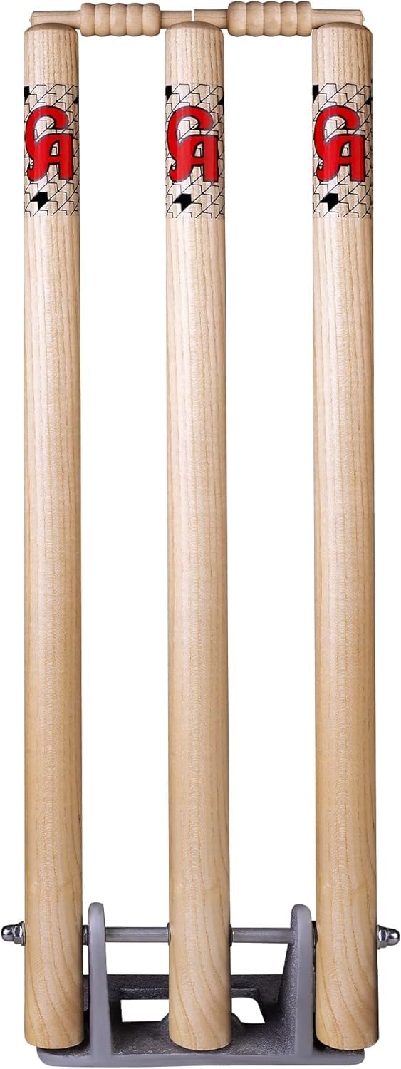 CA Cricket Wooden Wicket Stumps With Spring Stand 10060006 28 Inch, Beige, Multi Color