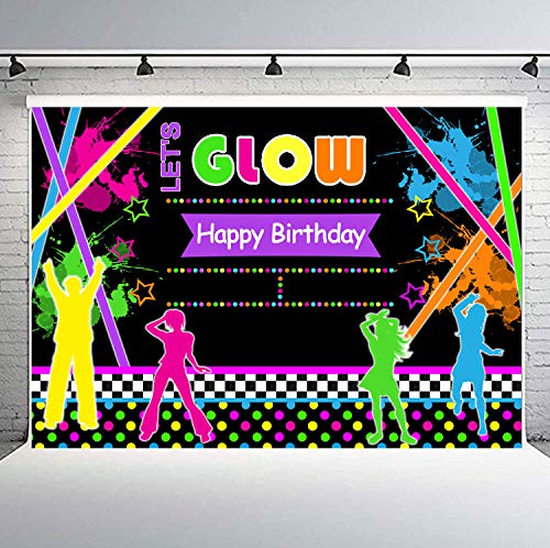 FEASRT 10x7ft Let's Glow Birthday Party Photo Backgrounds Neon Splatter Dance Party Photography Backdrop Photo Video Studio Props LHAY675