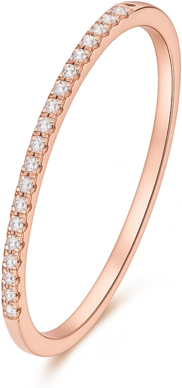 – Sterling Silver Half Eternity 1mm Pave Set CZ Stack Ring Wedding Ring Engagement Ring Rhodium/Rose Gold / 18K Gold