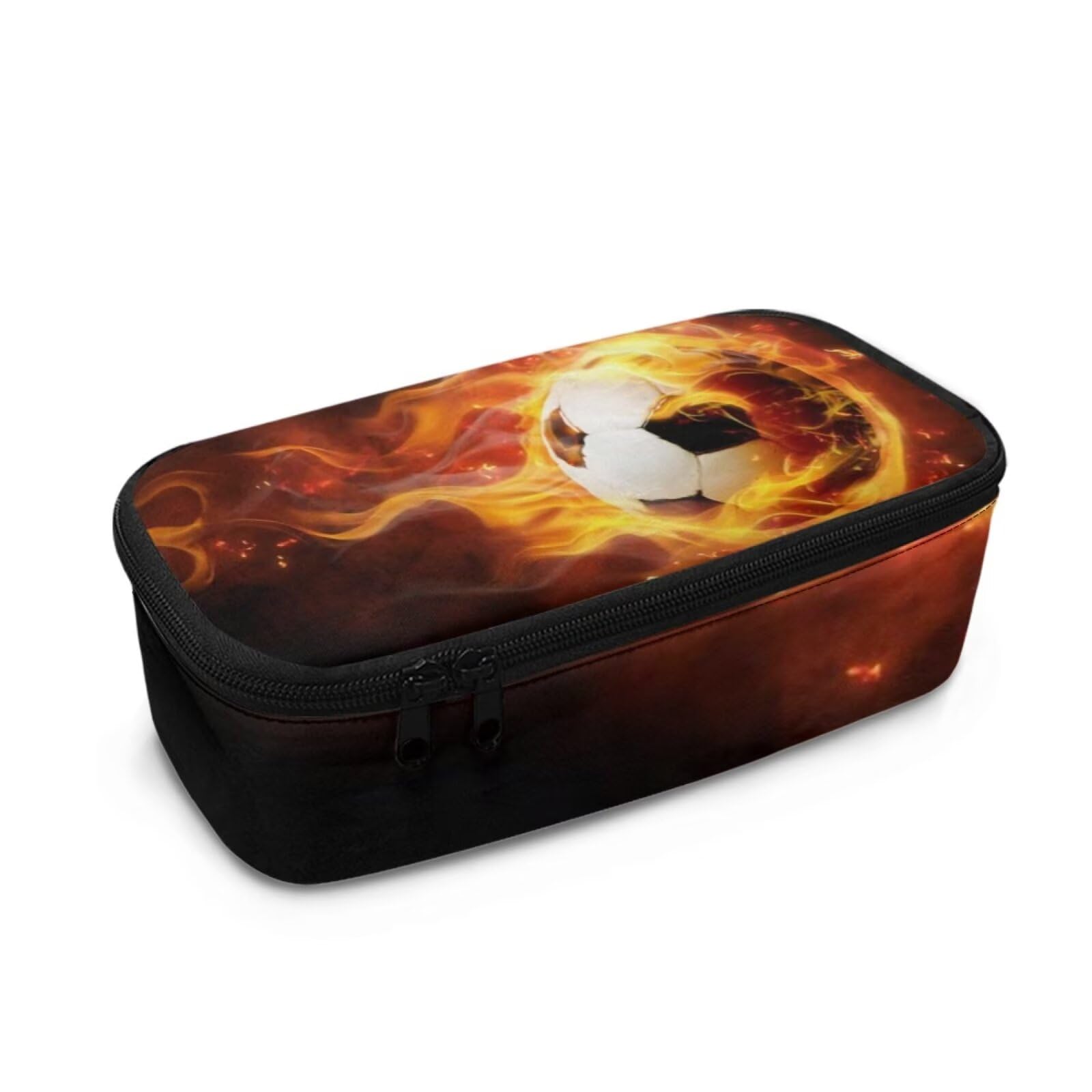Dngkaoje Football Pencil case for Kids Boys School Pen Bags Large Capacity Pencil Holders Flame Soccer Print Kindergarten Elementary School Pen case Children Stationery Bags
