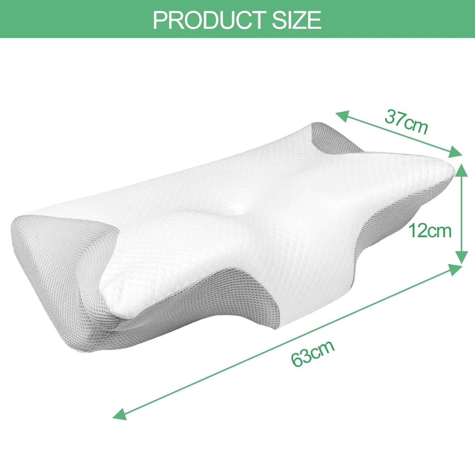 63 x 37 x 12cm Cuscino Cervicale, Cuscino Memory Foam, Cuscino Ortopedico, Cuscini per Cervicale, Cuscino Ergonomico, Guanciale per Chi Dorme di Fianco, sulla Schiena o sulla Pancia - 2