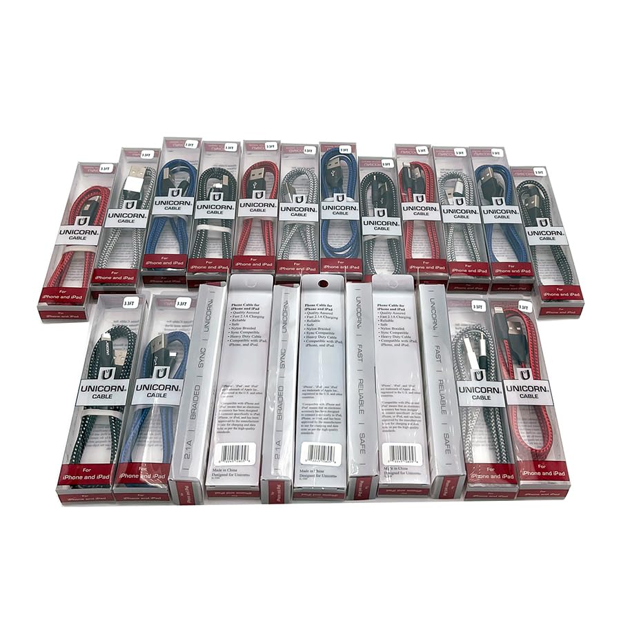 25 Packs Supreme USB Charging Cables Compatible with iPhone Series 14 or Earlier USB to 8-Pin Charge + Sync Data Braided Cable 3.3ft / 1m Wholesale Bulk Lot