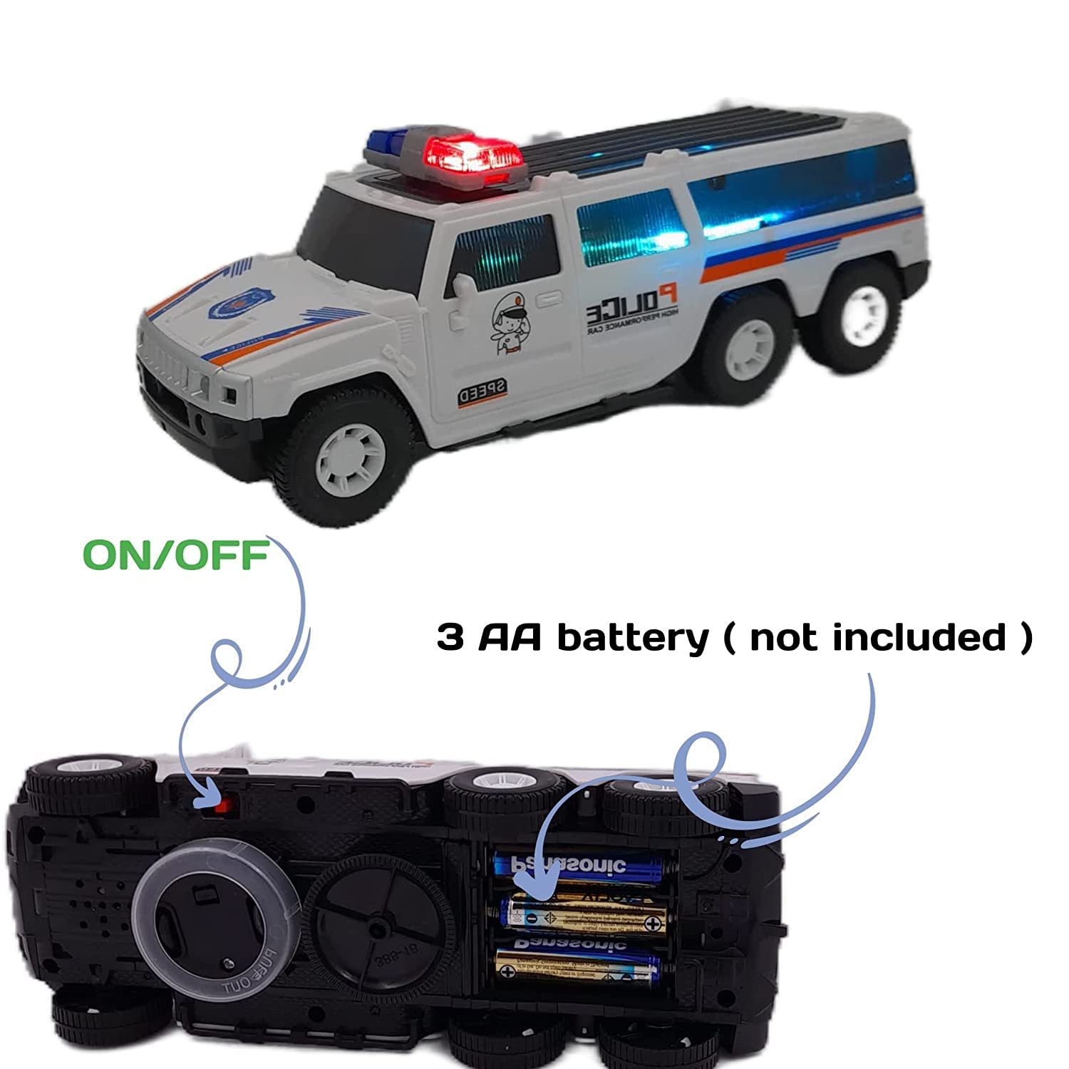 iChoice™ Police Car Toy for Kids with Light & Sound, 360 Degree Rotating Bump and Go Action, Police Jeep with Siren & Light, Multicolor - Image 2 thumbnail