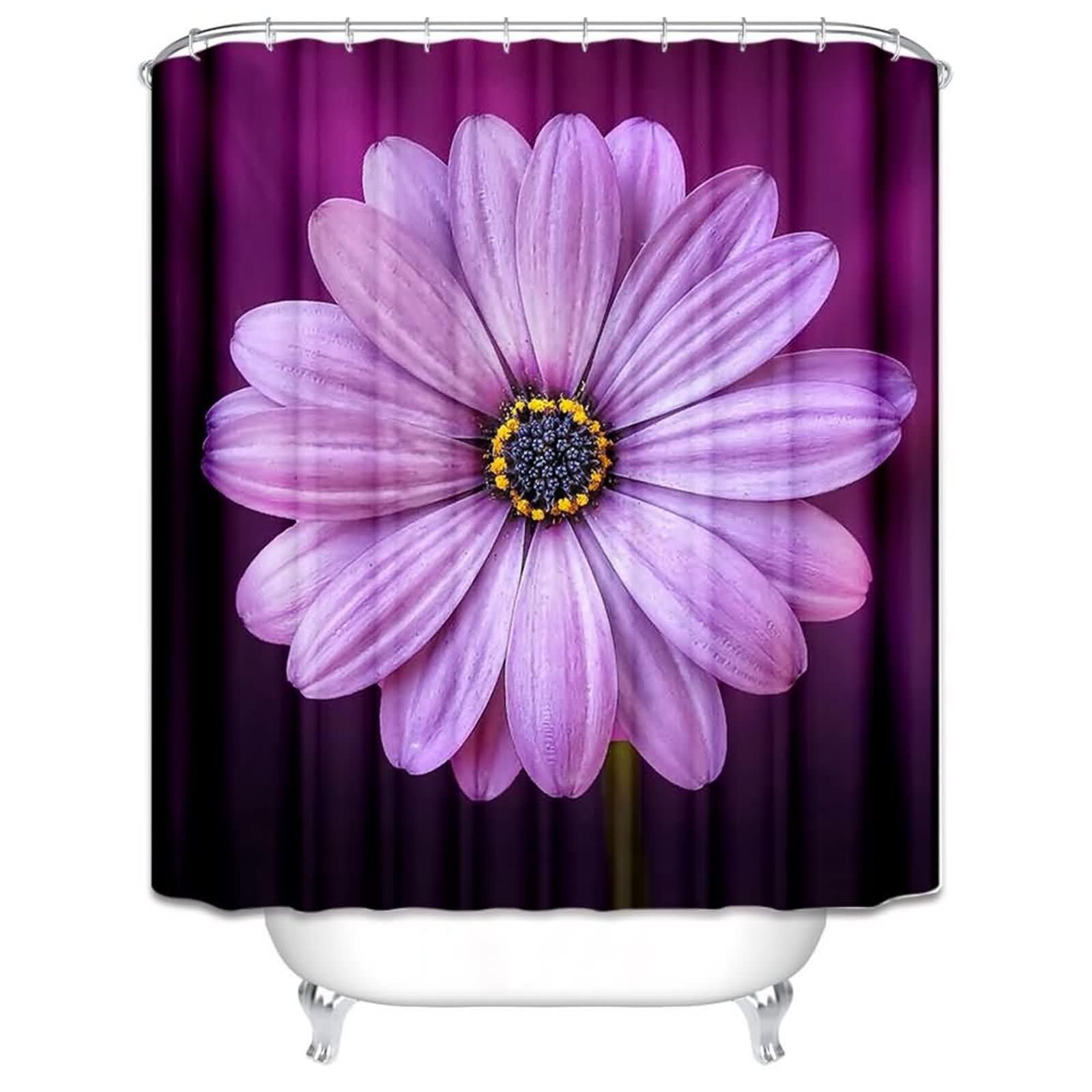 Rideau douche design fleur pourpre pour transformer votre salle de bain en oasis