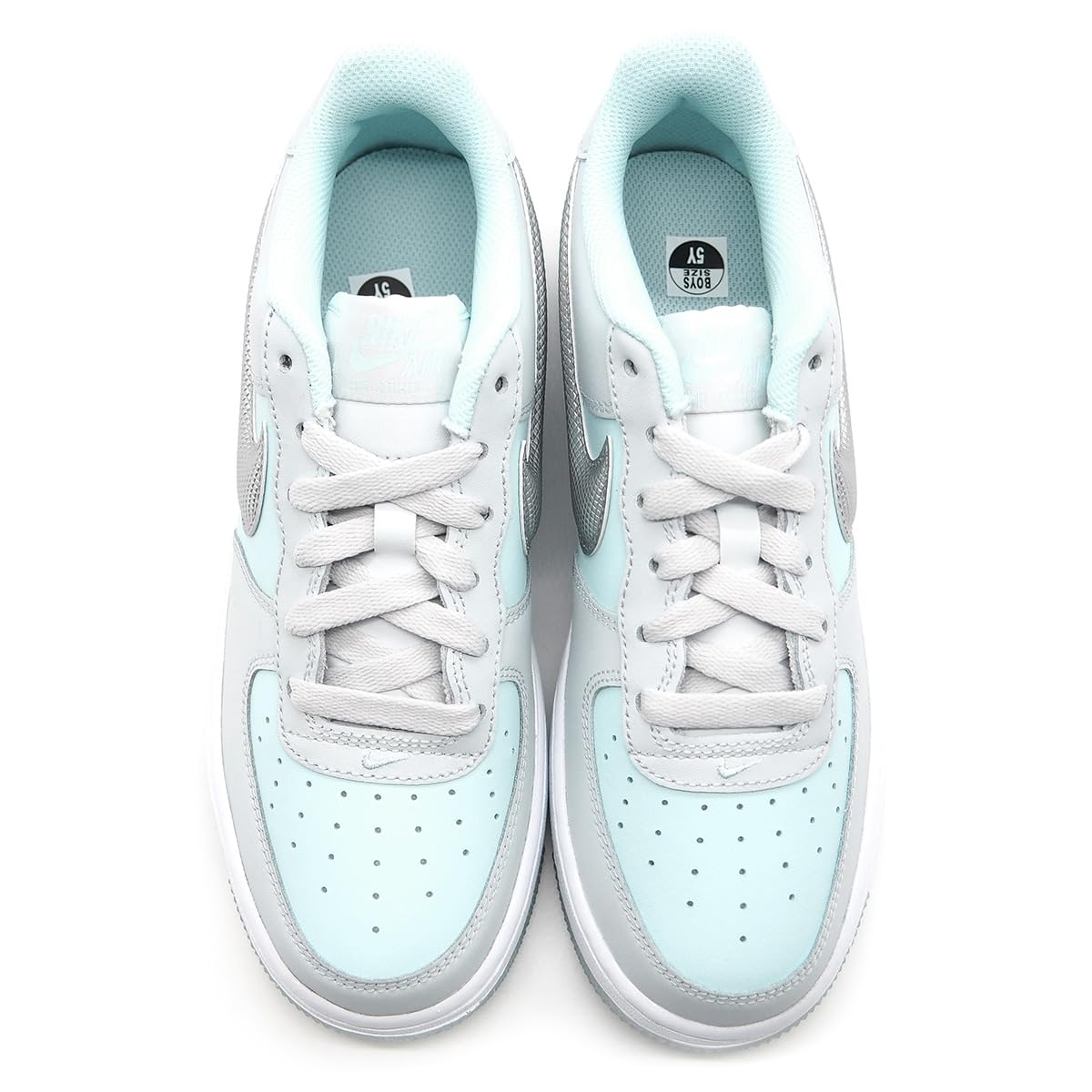 Nike Air Force 1 Big Kids' Shoes (HQ3249-043, Pure Platinum/Glacier Blue/Metallic Silver) Size 6.5