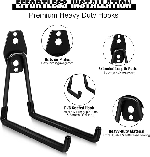 Miniatura 3 de BSRHOME Ganchos de garaje, paquete de 6 ganchos de acero para almacenamiento de garaje con 2 organizadores de cables de extensión, ganchos