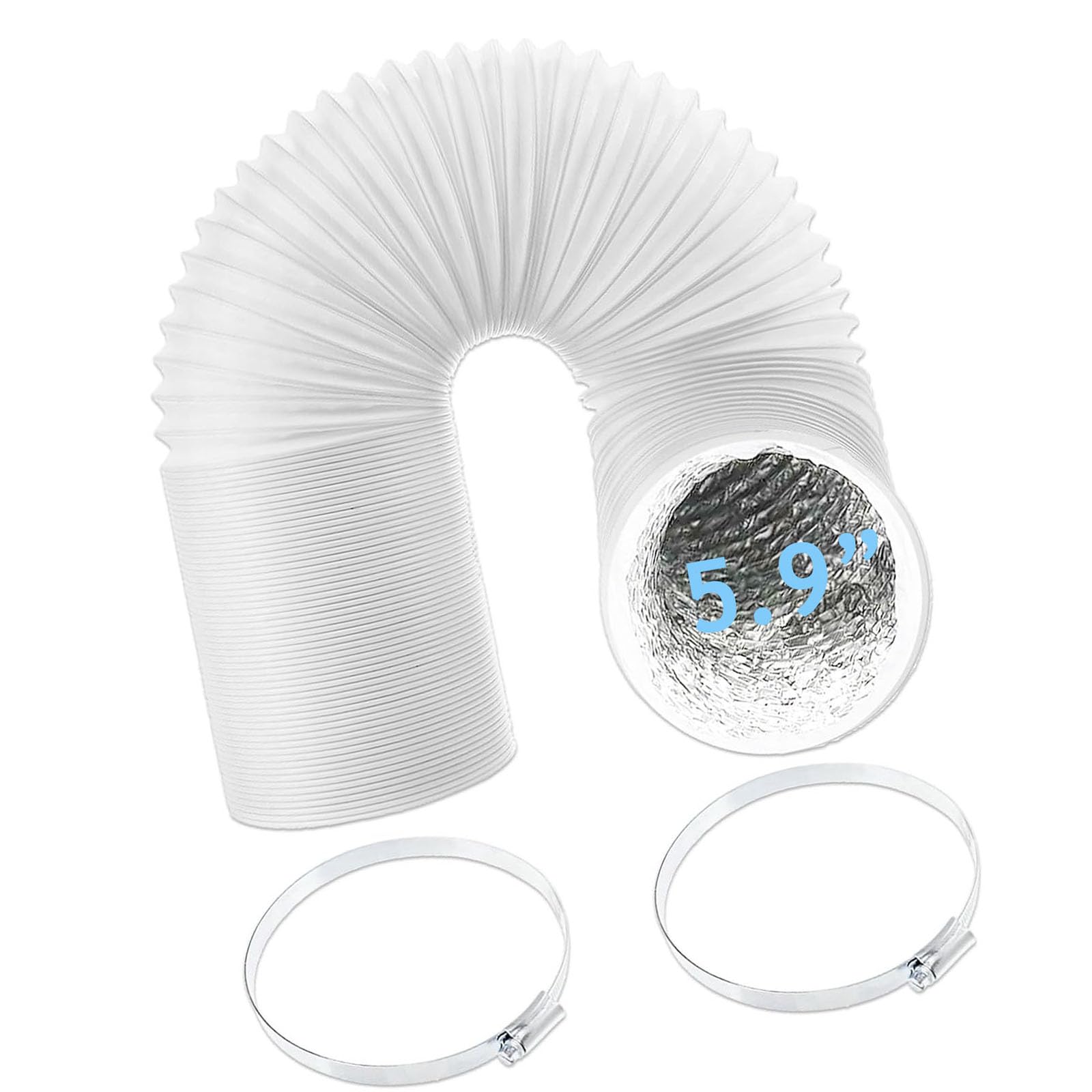 SPARES2GO Air Con Vent Hose PVC Aluminium Foil Insulated for Bush Air Conditioner Duct AC Outlet Pipe (5.9" x 3m) + Clamp Clips