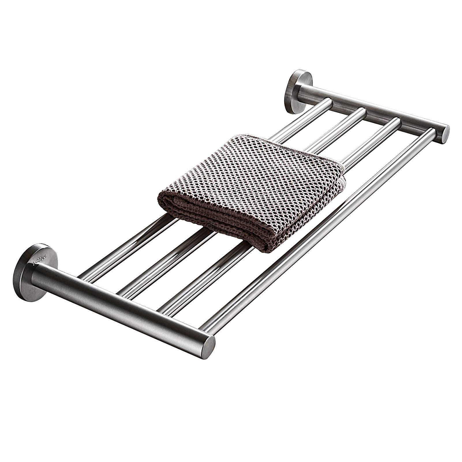 Porte-serviettes mural pour salle de bain barre de douche acier brossé 90 cm