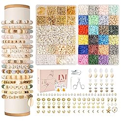 Lynnmos Clay Beads 8000 Pcs 2 Boxes Bracelet Making Kit - 24 Colors for Bracelet Making Set - Heishi Disc Beads for Jewelry Making kit with Charms and Gift Pack for Girls