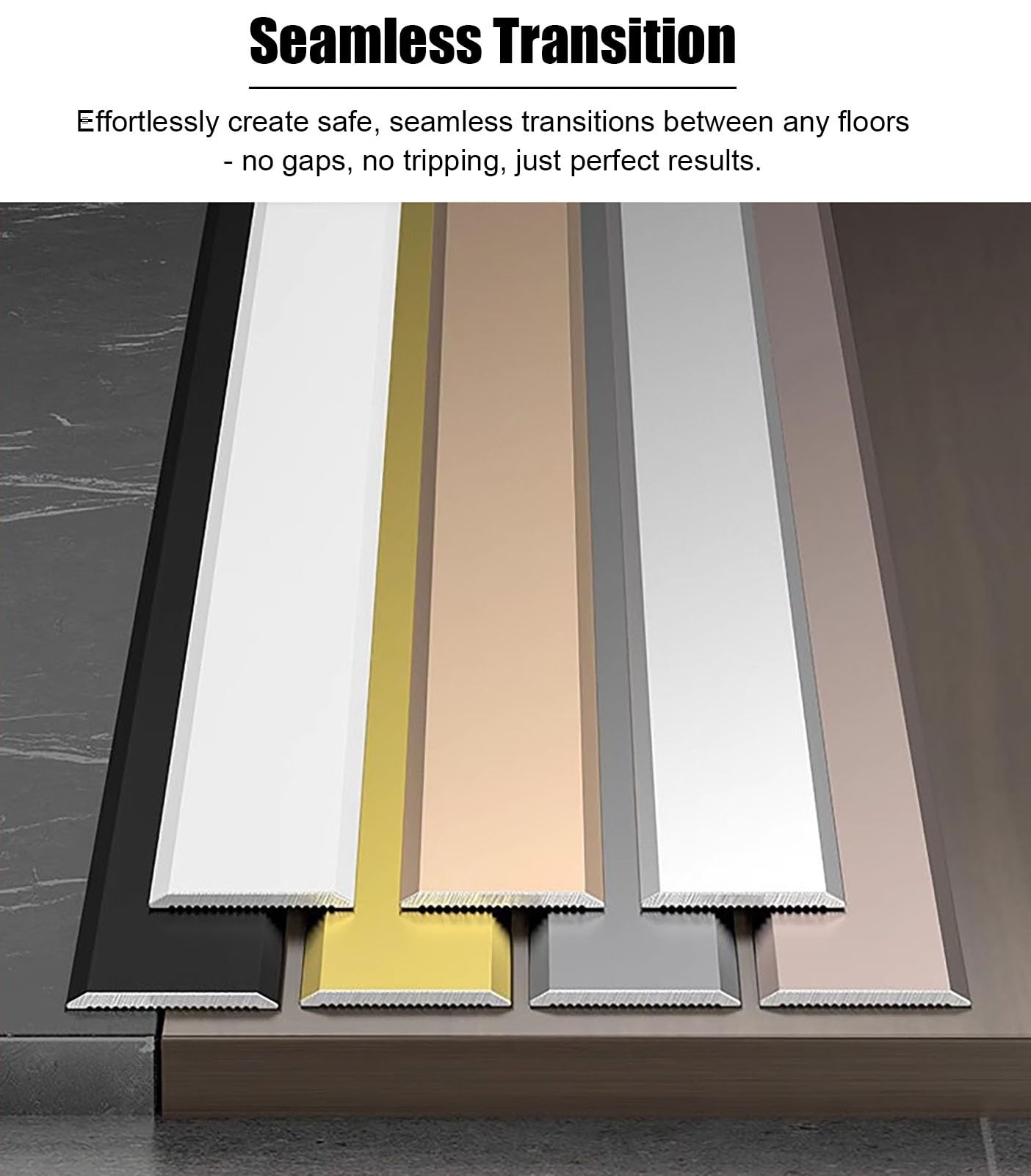 Vibeo Barre de Seuil Profilé de Seuil de Porte Plat en Métal de 5 cm de Large, Seuil de Porte Étanche, Cache-Joint Intérieur pour Parquet, Vinyle, Carrelage, Stratifié(Gold)
